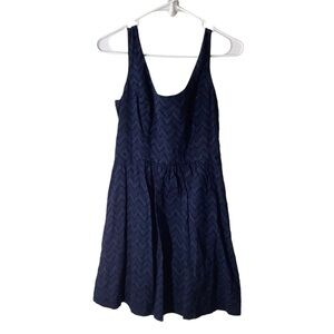 Vineyard Vines True Navy Cotton Chevron Textured Sleeveless Dress Lined
